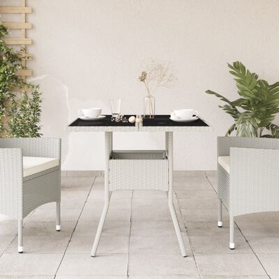 vidaXL Table de jardin dessus en verre blanc 80x80x75cm résine tressée