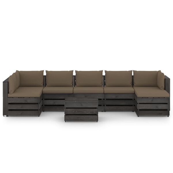 vidaXL Salon de jardin 8 pcs avec coussins Bois impr&eacute;gn&eacute; de gris