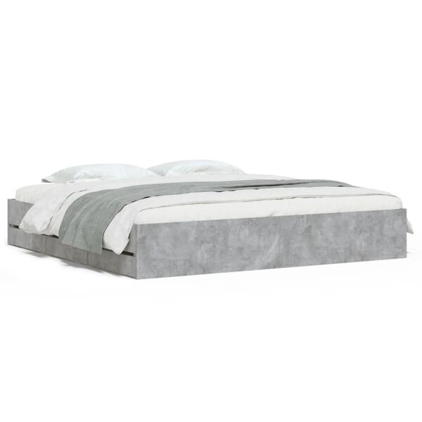 vidaXL Cadre de lit avec tiroirs sans matelas gris b&eacute;ton 200x200 cm
