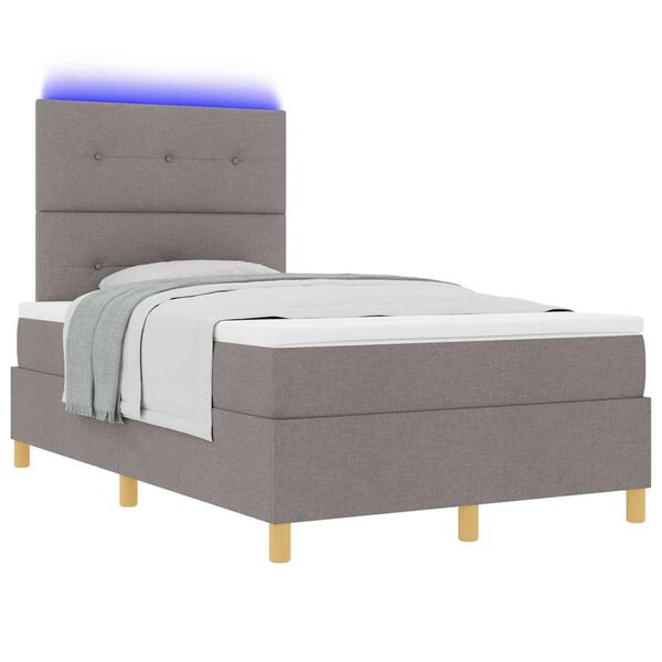 vidaXL Lit &agrave; ressort LED avec matelas Taupe 120 x 190 cm tissu