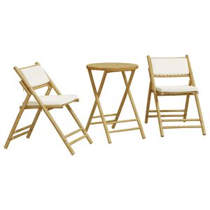 vidaXL Ensemble de bistro pliante 3 pcs et coussins blanc cr&egrave;me bambou