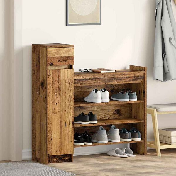 vidaXL Cabinet &agrave; chaussures avec porte Bois ancien 100,5 x 28 x 100 cm