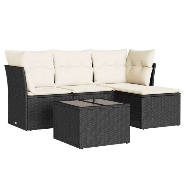 vidaXL Salon de jardin 5 pcs avec coussins noir r&eacute;sine tress&eacute;e