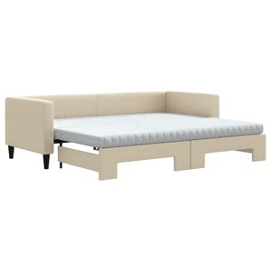 vidaXL Lit de jour avec gigogne et matelas cr&egrave;me 80x200 cm tissu