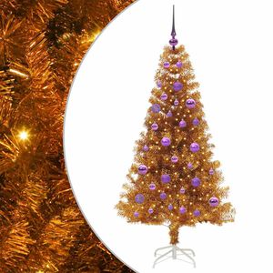 vidaXL Sapin de No&euml;l avec 150 LED avec support Dor&eacute; 150 cm PET