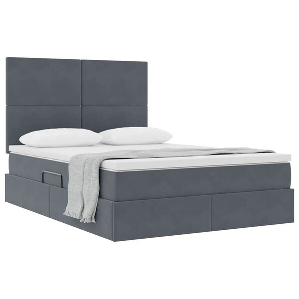 vidaXL Lit avec rangement et matelas Gris fonc&eacute; 140 x 200 cm Velours