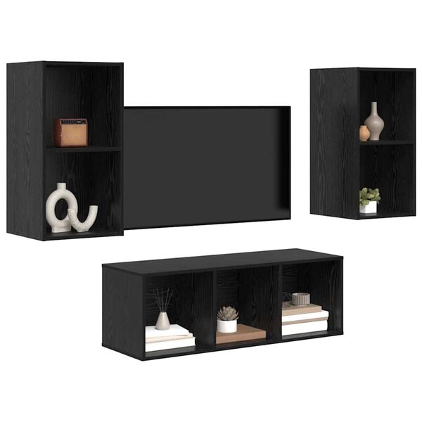 vidaXL Ensemble meuble TV 3 pcs Ch&ecirc;ne noir Bois d'ing&eacute;nierie