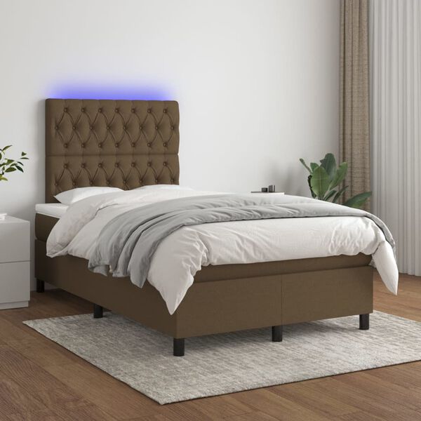 vidaXL Sommier &agrave; lattes de lit matelas et LED Marron fonc&eacute; 120x200 cm