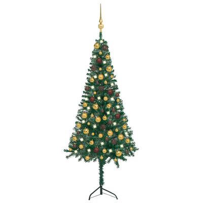 vidaXL Arbre de Noël artificiel d'angle LED et boules vert 120 cm PVC