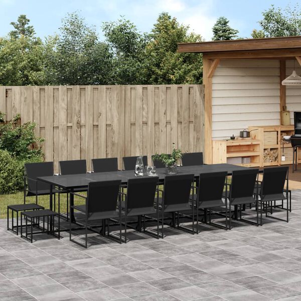 vidaXL Ensemble &agrave; manger de jardin 17 pcs noir textil&egrave;ne