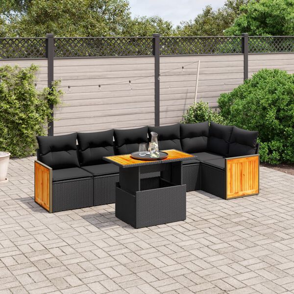 vidaXL Salon de jardin 7 pcs avec coussins noir r&eacute;sine tress&eacute;e