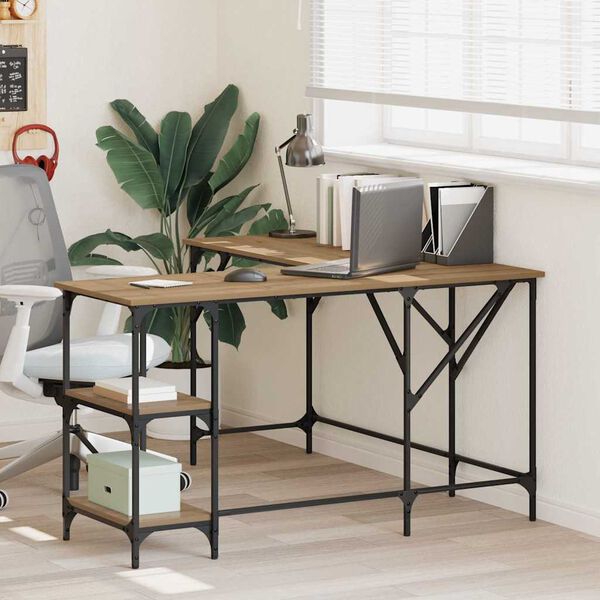 vidaXL Bureau Ch&ecirc;ne artisanal 139 x 139 x 75 cm Bois d'ing&eacute;nierie