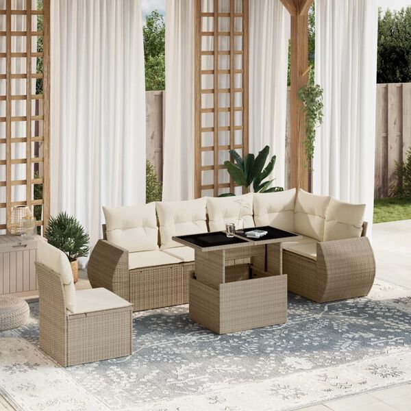 vidaXL Salon de jardin avec coussins 7 pcs beige r&eacute;sine tress&eacute;e