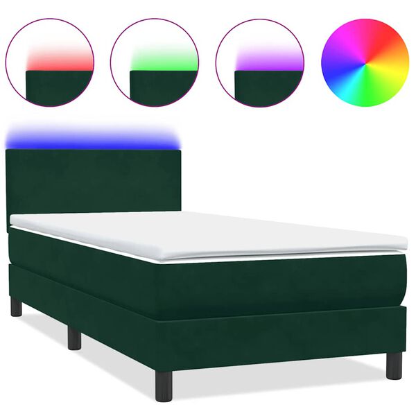 vidaXL Sommier &agrave; lattes de lit et matelas et LED vert fonc&eacute; 90x210 cm velours