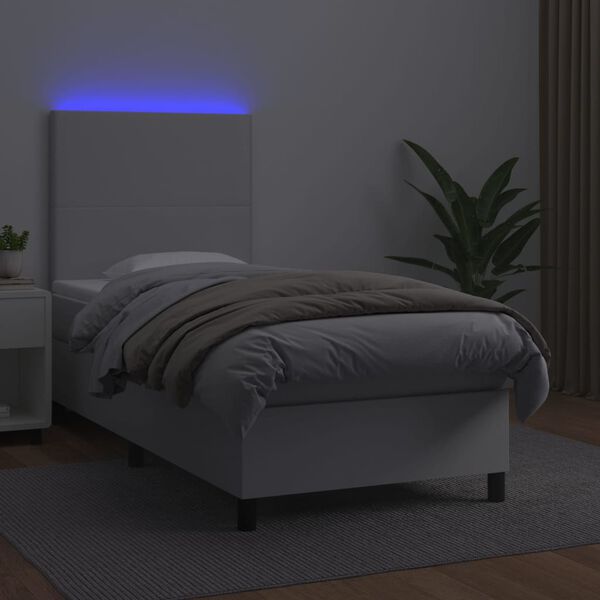 vidaXL Sommier &agrave; lattes de lit avec matelas et LED Blanc 100x200 cm