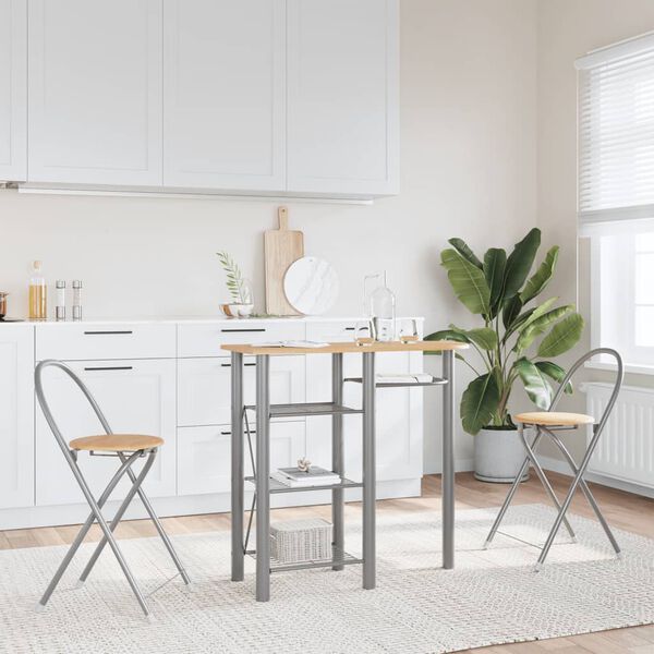 vidaXL Ensemble de bar 3 pcs gris et marron bois d'ing&eacute;nierie et fer