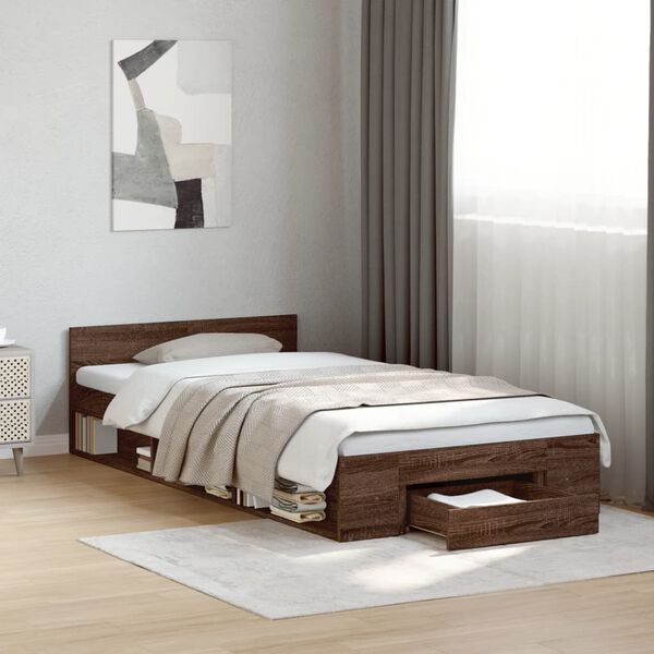 vidaXL Cadre de lit avec tiroir sans matelas ch&ecirc;ne marron 90x190 cm