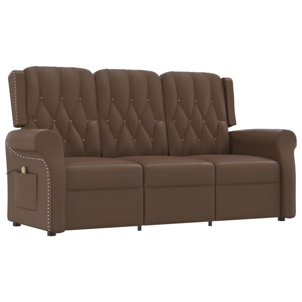 vidaXL Fauteuil de massage inclinable 3 places marron brillant