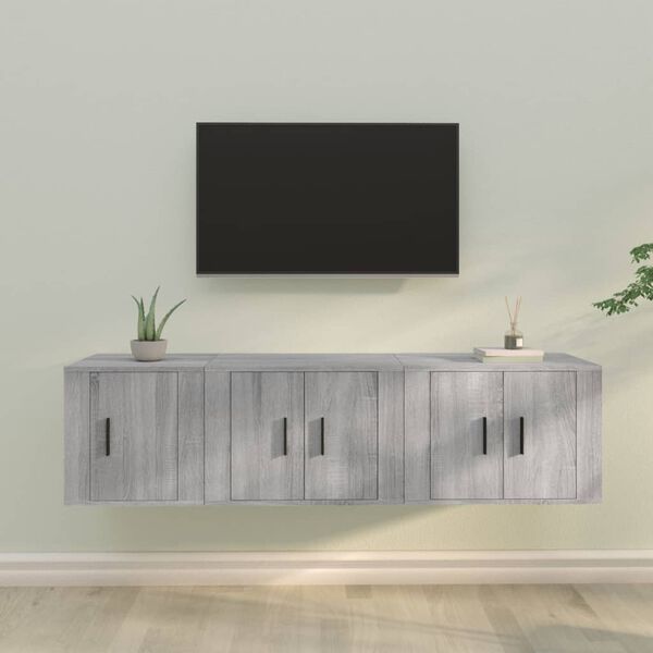 vidaXL Ensemble de meubles TV 3 pcs Sonoma gris Bois d'ing&eacute;nierie