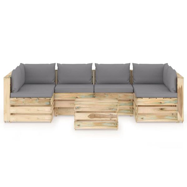 vidaXL Salon de jardin 7 pcs avec coussins Bois impr&eacute;gn&eacute; de vert