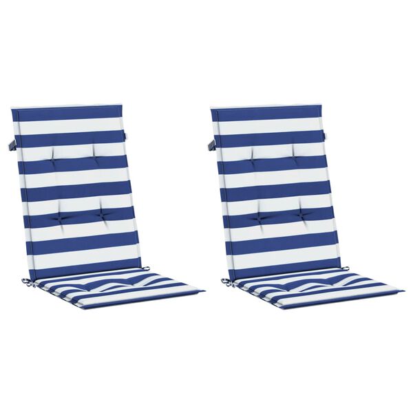 vidaXL Coussins de chaise à dossier haut lot de 2 rayures bleu/blanc