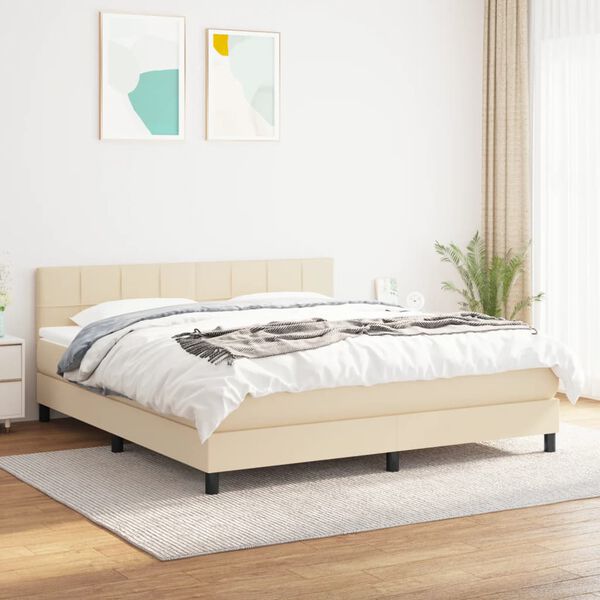 vidaXL Sommier &agrave; lattes de lit avec matelas Cr&egrave;me 160x200 cm Tissu