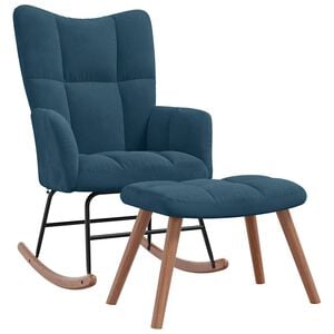 vidaXL Chaise &agrave; bascule avec tabouret en velours bleu