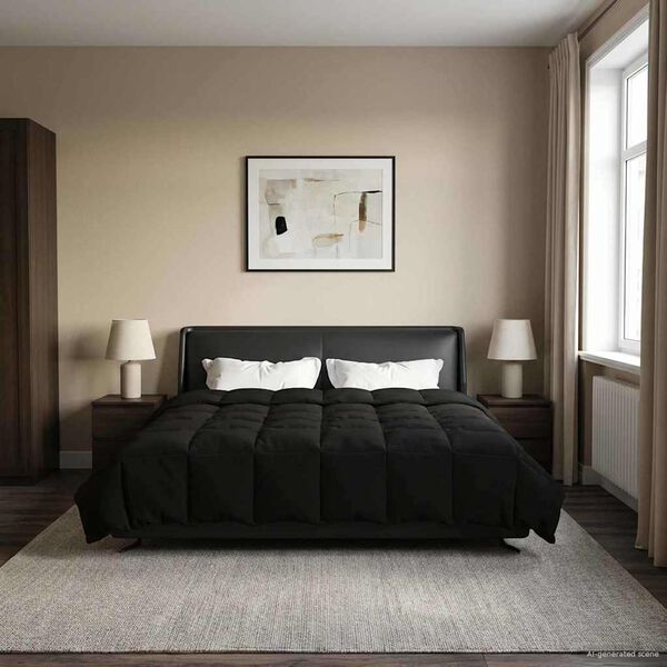 vidaXL Duvet d'&eacute;t&eacute; simple Matelass&eacute; Noir 200 x 240 cm Microfibre
