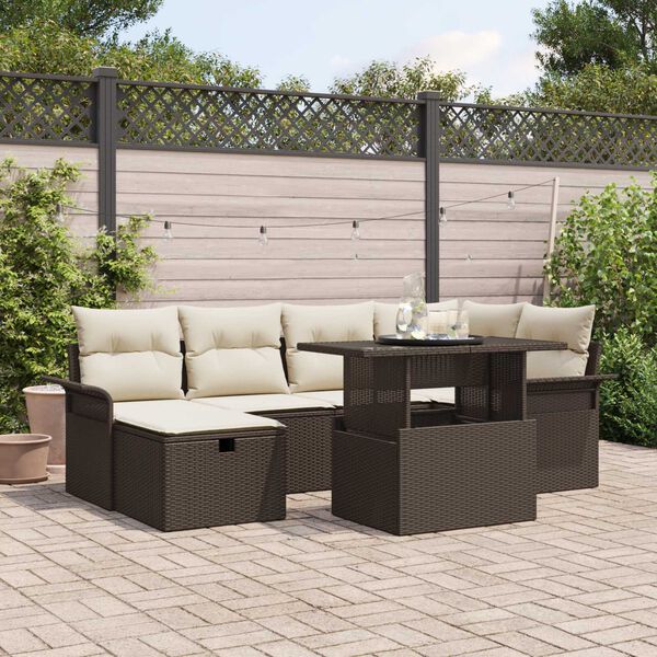 vidaXL Ensemble de canapé de jardin 7 pcs Marron Poly rotin
