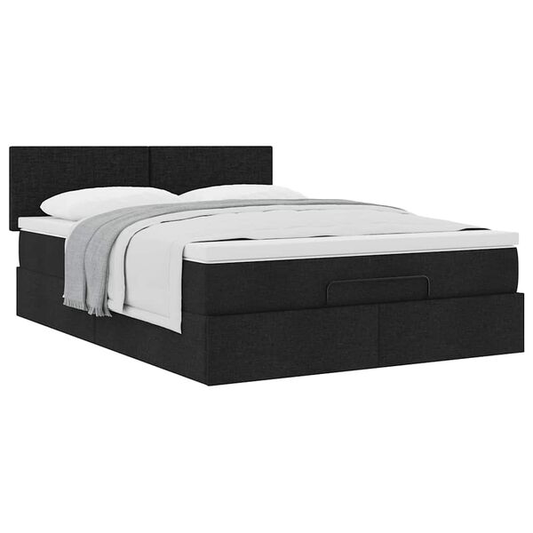 vidaXL Lit ottoman avec matelas noir 140x190 cm tissu