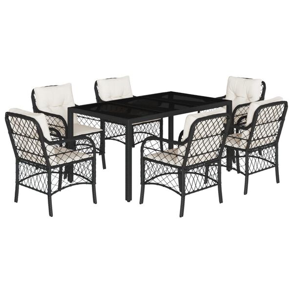 vidaXL Ensemble &agrave; manger de jardin coussins 7pcs Noir R&eacute;sine tress&eacute;e
