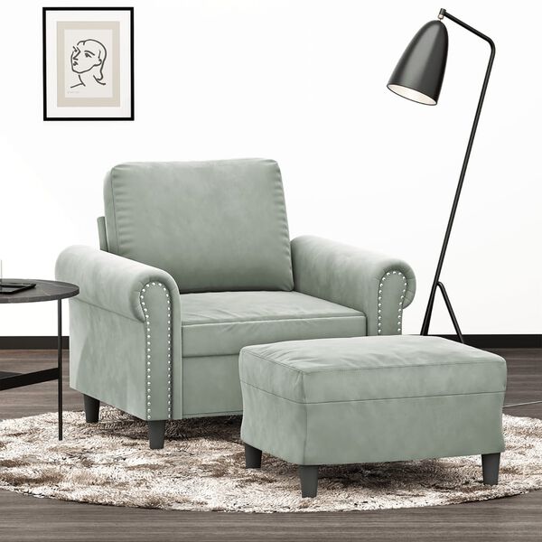 vidaXL Fauteuil avec repose-pied Gris clair 60 cm Velours
