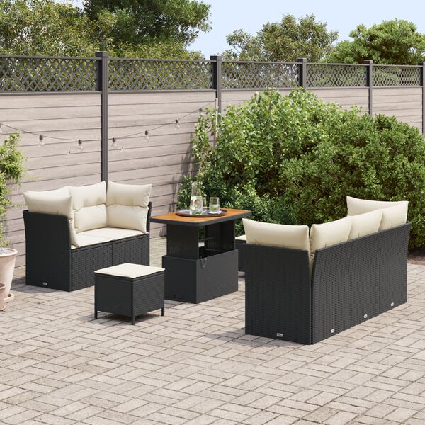 vidaXL Ensemble de canap&eacute; de jardin avec coussin 8 pcs Noir et cr&egrave;me