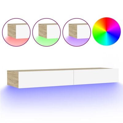 vidaXL Meuble TV avec lumières LED Blanc et chêne sonoma 120x35x15,5cm