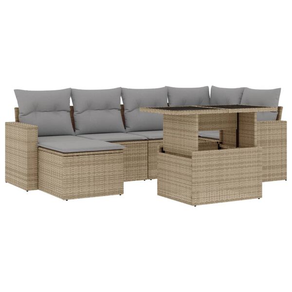 vidaXL Salon de jardin avec coussins 7 pcs beige r&eacute;sine tress&eacute;e