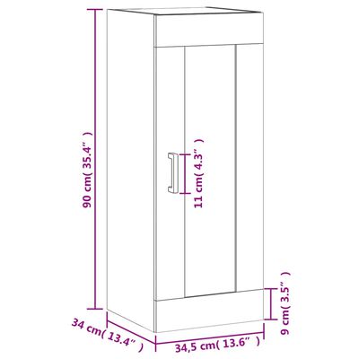 vidaXL Armoire murale gris béton 34,5x34x90 cm bois d'ingénierie