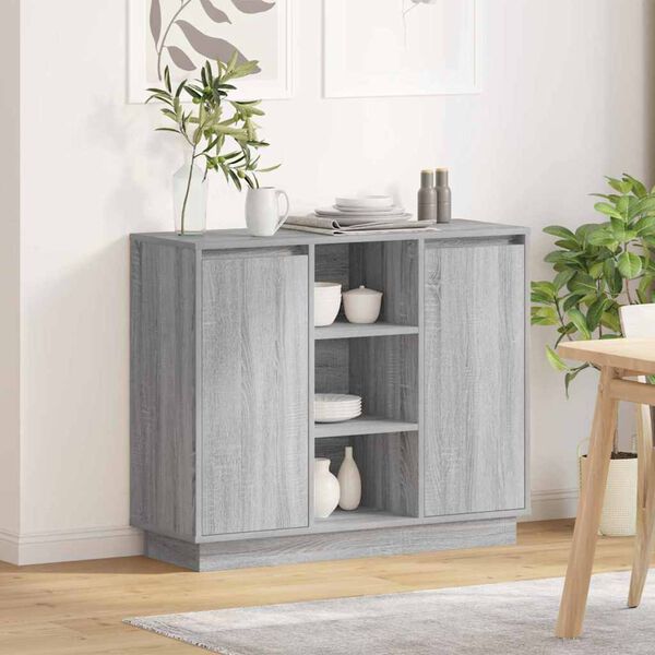 vidaXL Buffet LED Gris Sonoma 90 x 32 x 75 cm Bois d'ing&eacute;nierie
