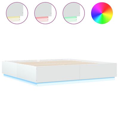 vidaXL Cadre de lit avec lumières LED blanc 200x200 cm bois ingénierie