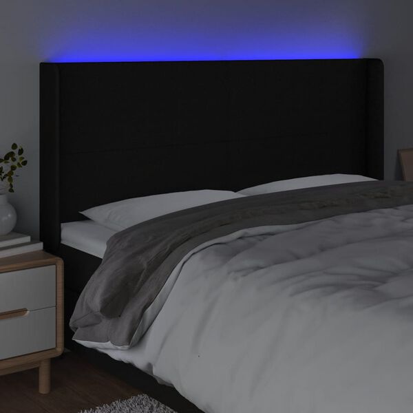 vidaXL T&ecirc;te de lit &agrave; LED Noir 203x16x118/128 cm Tissu
