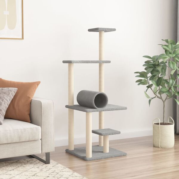 vidaXL Arbre &agrave; chat avec griffoirs en sisal gris clair 136 cm