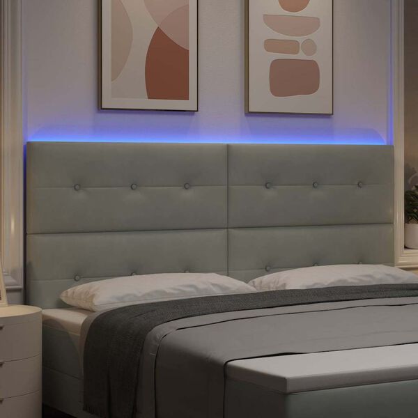 vidaXL T&ecirc;te de lit LED avec t&ecirc;te de lit Gris clair 200 cm Polyester