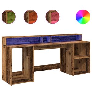 vidaXL Bureau avec lumi&egrave;res LED vieux bois bois d'ing&eacute;nierie