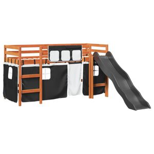 vidaXL Lit mezzanine enfants et rideaux blanc/noir 80x200cm pin massif