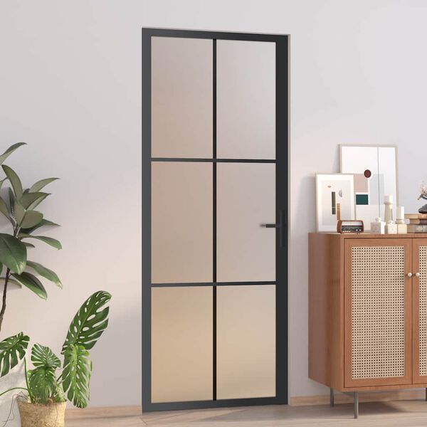 vidaXL Porte int&eacute;rieure 83x201,5 cm Noir Verre mat et aluminium