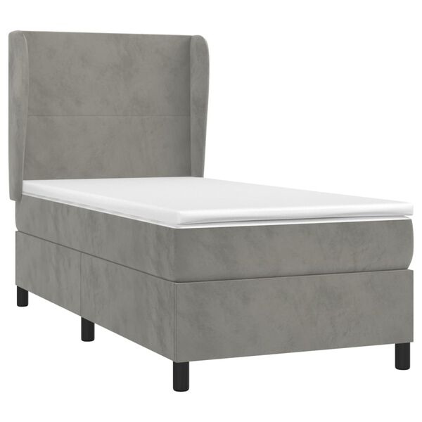 vidaXL Sommier &agrave; lattes de lit et matelas Gris clair 90x200 cm Velours