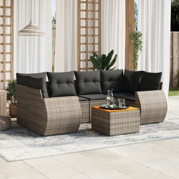 vidaXL Salon de jardin avec coussins 7 pcs gris r&eacute;sine tress&eacute;e