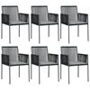 vidaXL Chaises de jardin et coussins lot de 6 noir 54x60,5x83,5 cm