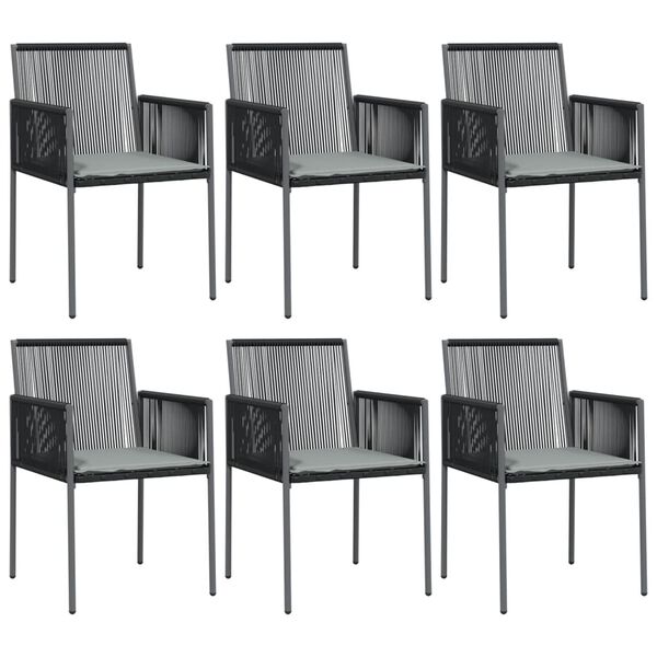 vidaXL Chaises de jardin et coussins lot de 6 noir 54x60,5x83,5 cm