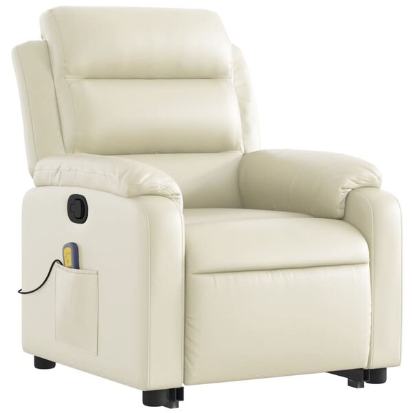 vidaXL Fauteuil inclinable de massage Cr&egrave;me Similicuir