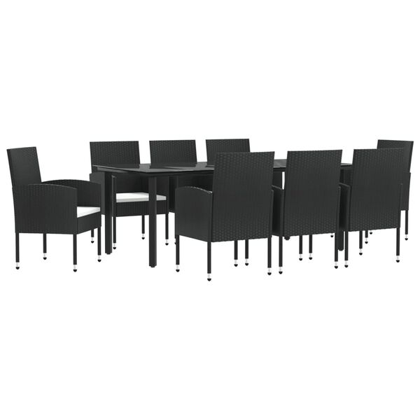 vidaXL Ensemble &agrave; manger de jardin 9 pcs noir r&eacute;sine tress&eacute;e et acier